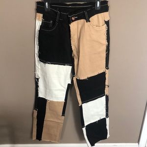 brown patchwork jeans